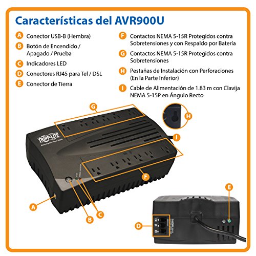 Tripp Lite 900VA UPS Battery Backup, 480W AVR Line Interactive, USB, Ultra-Compact (AVR900U)