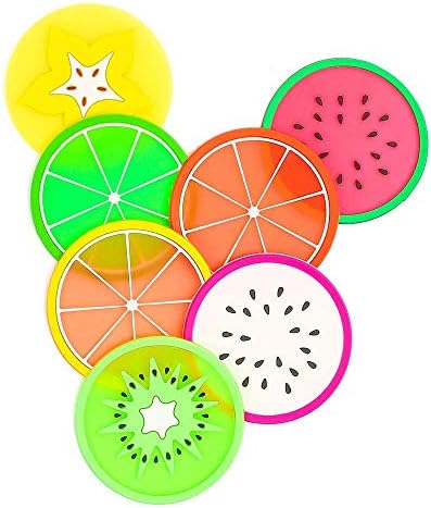 Aoligei Fruit Coaster，Fruit Slice Silicone Coasters Non Slip Colorful Unique Coasters，Mat Silicone Rubber Coaster for Wine, Glass, Tea（7 Pcs）