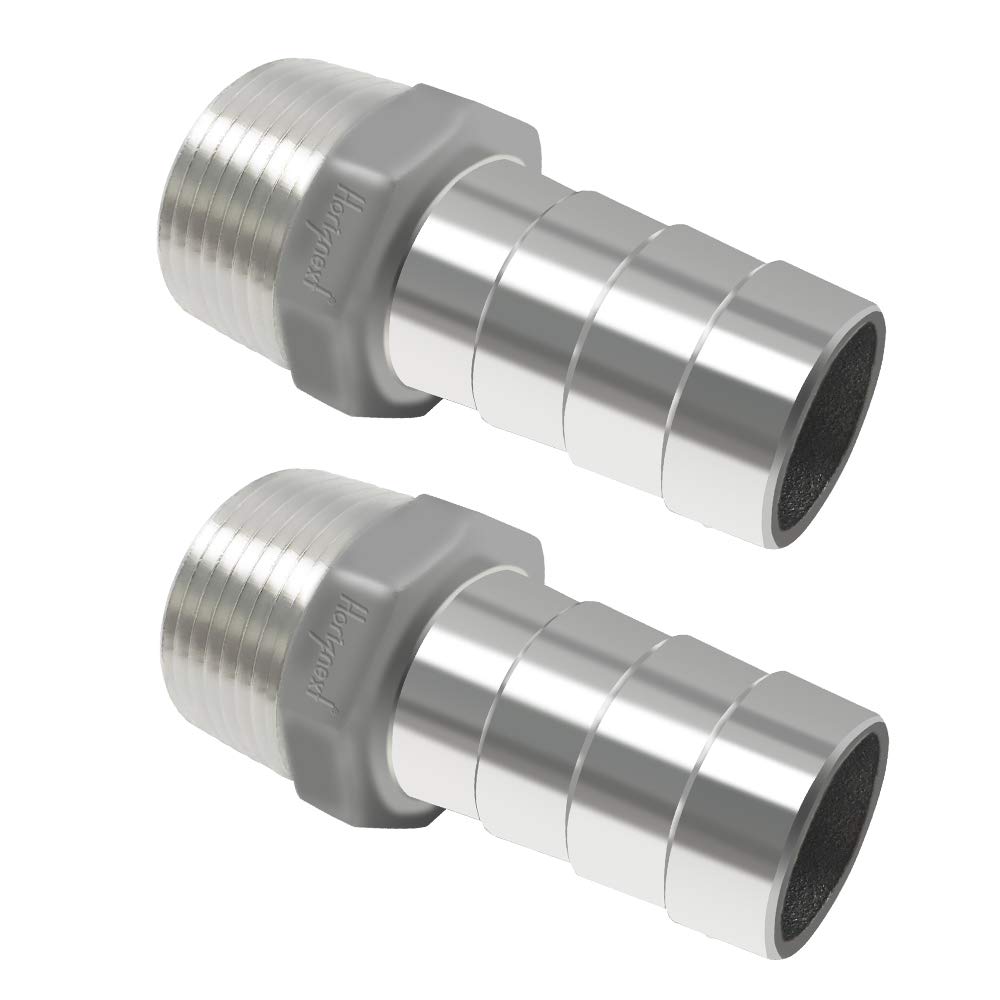 Pack of 2 pcs Horiznext Stainless Steel Barbed Fitting 1 inch id Barb Hose Connector Male npt