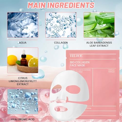 Bio Collagen Face Mask | Overnight Face Mask For Glass Glow Skin- Elasticity, Hydrating, Firming and Foisturizing | Gorean Glass Glow Skin | (1 count) 34gm X 4ea