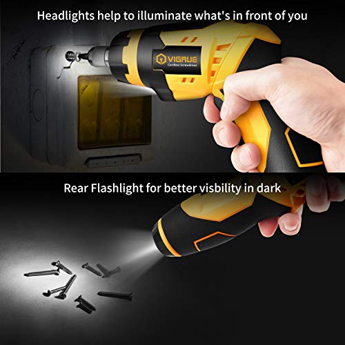 VIGRUE Electric Cordless Screwdriver with 45 Free Accessories, Rechargeable 4V MAX 2000mAh Li