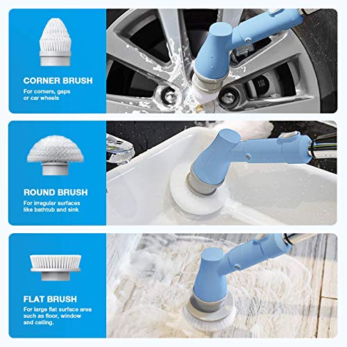 ELLESYE Electric Spin Scrubber Cordless Shower Scrubber Power Cleaning Brush, Tile Bathtub and Floor Scrubber with 3 Replacement Brush Heads and Adapter for Cleaning Bathroom, Kitchen, Grout, Wall
