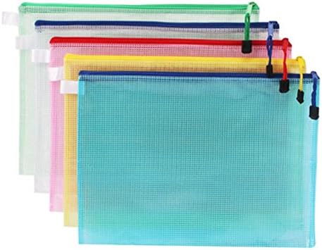 5PCS File Bags Durable Mesh Plastic Zipper File Folder Storage Bag Organizer Pouch File Bags for School