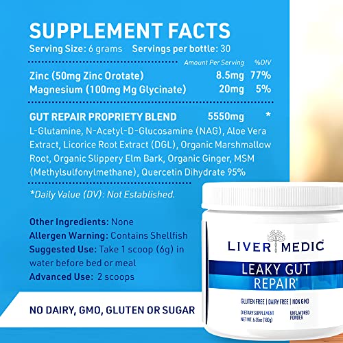 Liver Medic Leaky Gut Repair, Gut L Glutamine Powder, for Optimal Gut Health, Soothes Gut Issues