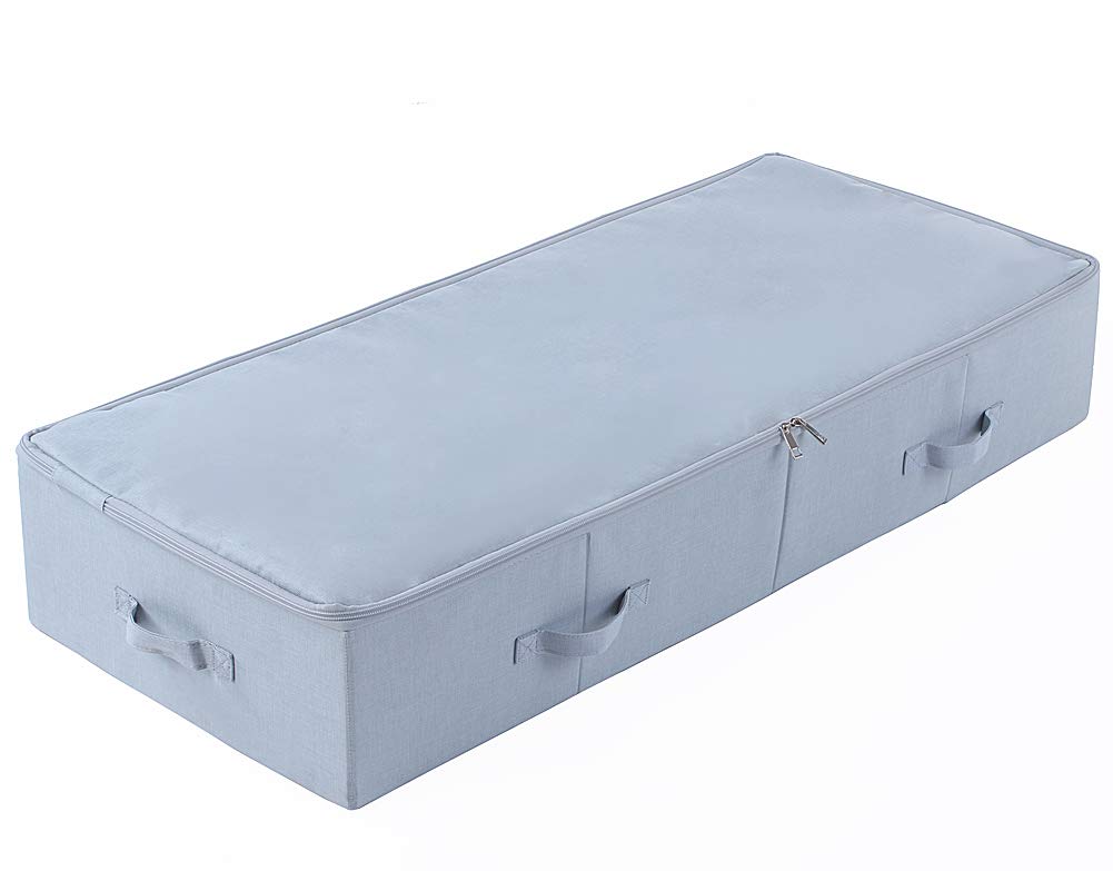 Amonsen 100X43X18cm, Jumbo Size Underbed Storage Bins with 3-side Zip & Handles, Washable & Collapsible Design Box for Clothes, Bedding, Wedding Dress Storage Box, Light Gray