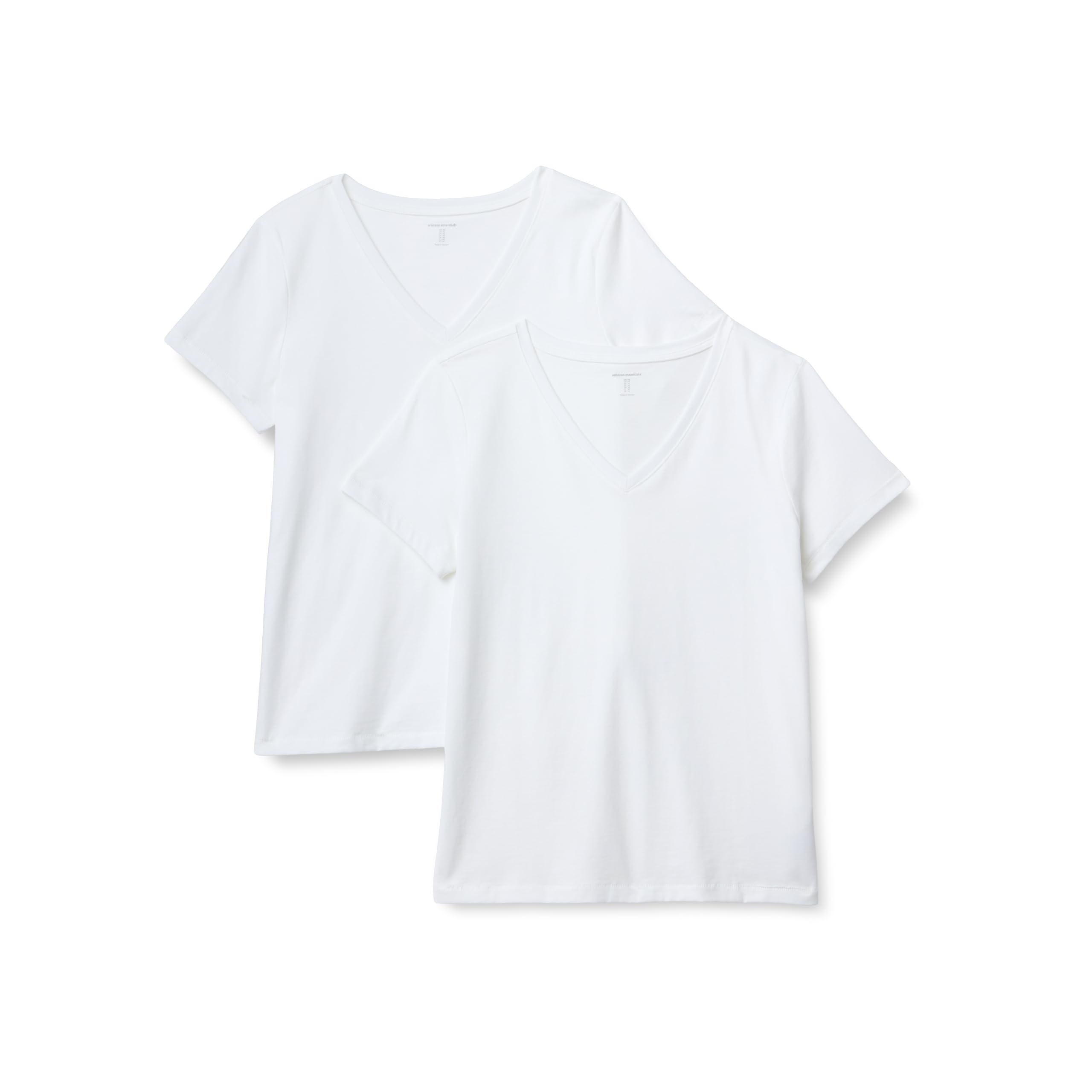 Photo 1 of Amazon Essentials Women's Regular Fit 100% Cotton V-Neck Short Sleeve T-Shirt, Pack of 2, White, Large