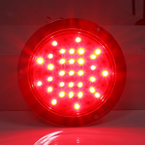 Partsam 4 Inch Round Led Trailer Tail Lights Red 40 Diodes Flange Mount, Sealed 4" Red Stop Turn Signal Brake Marker Tail LED Light for Truck Trailer RV Bus 12V