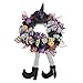 FLASH WORLD Witch Halloween Wreath,24’’×24’’ Hat Legs Pumpkin Door Decorations, Artificial Handmade Wreath for Front Door or Indoor Wall Décor to Celebrate Halloween (Round)