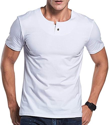 LTIFONE Mens Casual Slim fit Short Sleeve T-Shirt Single Button Placket Plain Henley v Neck Shirt