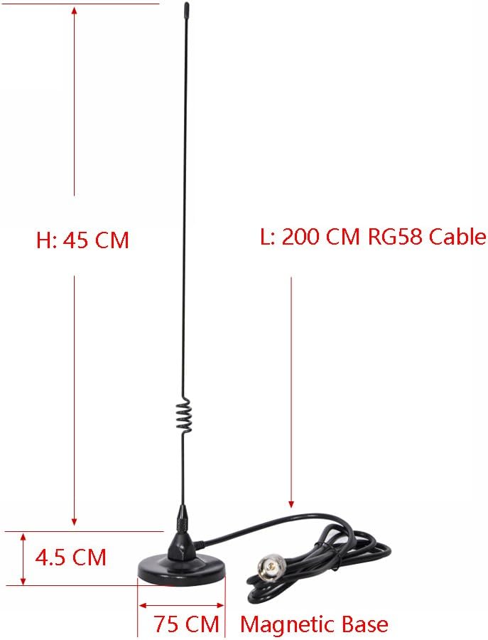 Dualband Mobile Antenna 2m/70cm VHF/UHF Ham Radio, 137-149, 437-480 Mhz, Magnet Base PL-259 Connector, 10 Ft RG58 Cable