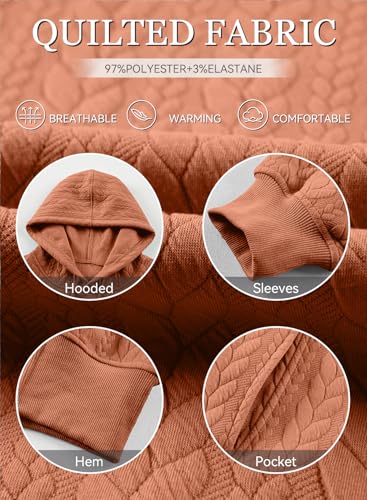 ALVAQ SWEATSHIRT FOR WOMEN FASHION FALL OUTFITS 2024 OVERSIZED TEXTURED SLIT HIGH-LOW DRAWSTRING HOODIES TUNIC PULLOVER TOPS WINTER CLOTHES ORANGE X-LARGE