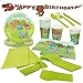 THE ALL INCLUSIVE Dinosaur Party Supplies For Kids Birthdays - Includes: T-Rex Happy Birthday Banner, Knives, Spoons, Forks, Plates, Napkins, Cups and Table Cloth