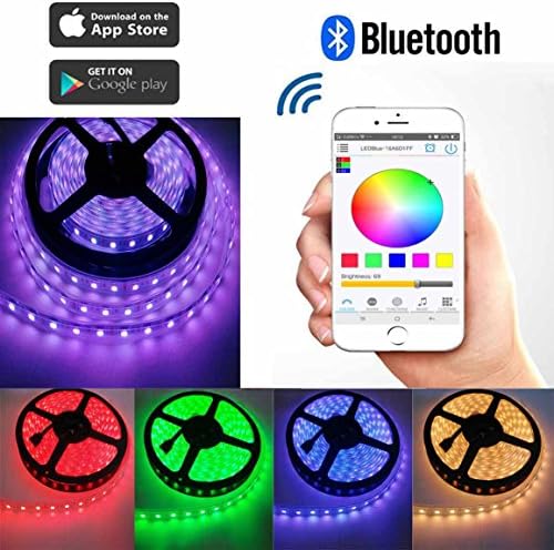 Toogod Smart 16.4ft RGB Strip Light Kit,Bluetooth App Controlled with iPhone iOS Android,DC12V Waterproof LED String Light for Christmas,Garden Decoration