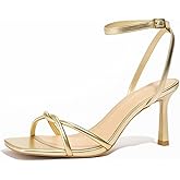 Oilyong Womens Sandals Strappy Kitten Heels for Women Square Open Toe Strappy Heels Comfortable Heels for Party, Wedding and Daily Wearing,