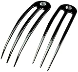 JWL (2) Black Anodized Aluminum Three Prong Hair Fork 4.9 Inch Curved Unbreakable Waterproof with FPL of 4 Inches Hair Pin Pic Comb Fork - Hawaiian Style