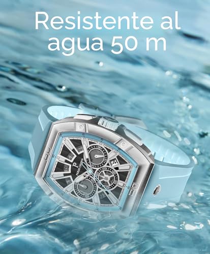 PC PARAS CROWN Men's Chronograph Sport Casual Watch with Japanese Movement Water Resistant 5 ATM Stainless Steel Tonneau Case Silicone Strap Quartz