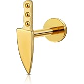 FINE4U 1PC ASTM F136 Titanium Internally Threaded Piercing Jewelry Stud 16G 6mm 8mm for Helix, Tragus, Conch, Flat