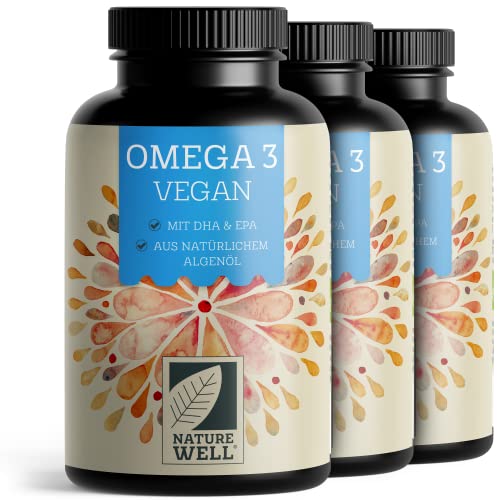 Omega-3 Vegan 360 Kapseln hochdosiert, 2000mg Omega-3 Algenöl pro Tag mit 600mg DHA & 300mg EPA, veganes Omega aus nachhaltigem Anbau als Fischöl-Alte