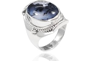 Sterling Silver 925 Ring For Men & Women Dendritic Opal Ring Sterling Silver Bohemian Ring Bezel Set Gemstone Ring