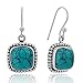 925 Sterling Silver Blue Turquoise Gemstone Dotted Edge Square Dangle Hook Earrings 1.2