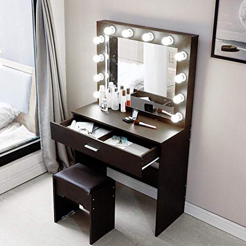Makeup Vanity with Lights Black Vanity Mirror with Lights and Table