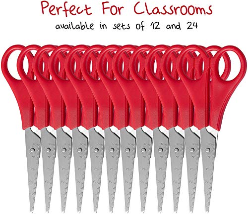 WA Portman Kids Scissors - Red - 12 Blunt Tip 5 Inch Safety Right and Left Handed Scissors for Kids and Toddlers - Scissors Multi Pack - Bulk School Supplies for Classrooms