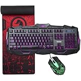 MARVO KM400 Gaming Keyboard LED Mouse and Large Mouse pad Combo 3 Color Backlit Keyboards 7 Color 2400DPI Mice 27.6"x8.8" Extended Mouse mat Mouse Keyboard Set for PC/Laptops/Computer