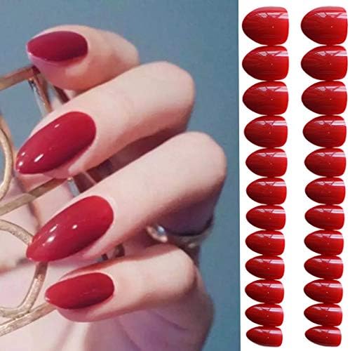 Evazen 24Pcs Different Color Stiletto Shape Sharp False Nails Full Cover Long Claw Nails Acrylic Stiletto False Nails for Women (Red)