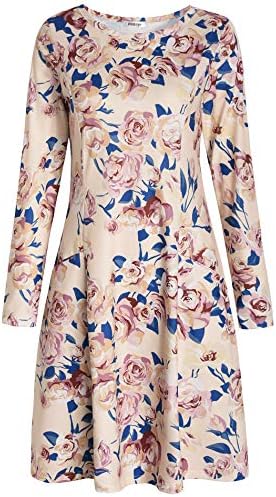 Pintage Women's Long Sleeves Pocket Dress Swing T-Shirt Dress