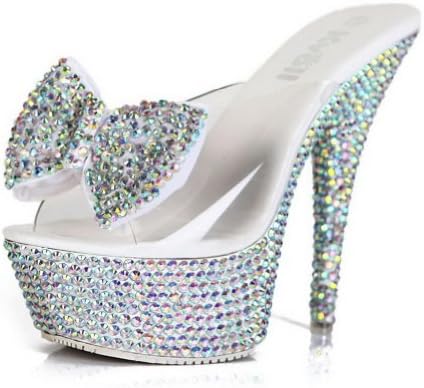 Kvoll Women's Resin High Platform Candy Slippers with Bowknot and Rhinestones
