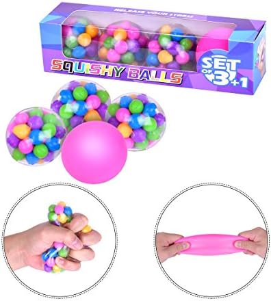 DNA Stress Squeeze Ball &amp; Pull and Stretch Bounce Ball (Set of 3+1), Elastic Construction Sensory Balls - Ideal for Stress and Anxiety Relief, ADHD, Autism, EDC Toys for Kids &amp; Adults.
