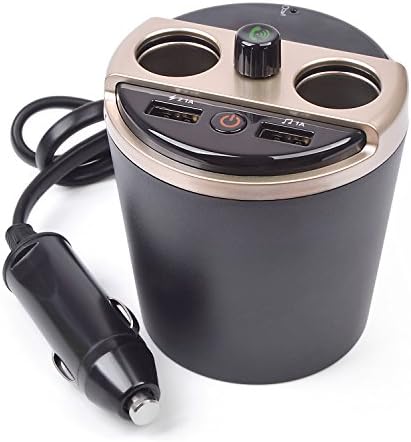 Bluetooth FM Transmitter, Loamy Wireless Car Cup Charger Support HD Music Play with Dual USB Charging Ports and 2 Cigarette Lighters-Gold