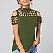 Tsmile Summer Women Fashion Short Sleeve Tops Off Shoulder Hollow Out Loose Fit Casual T-Shirt Slit Blouse Army Green