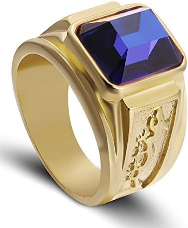 INMUINS Jewelry Men's Titanium Steel Vacuum Plating Gold Diamond Gemstone Rings Size 12