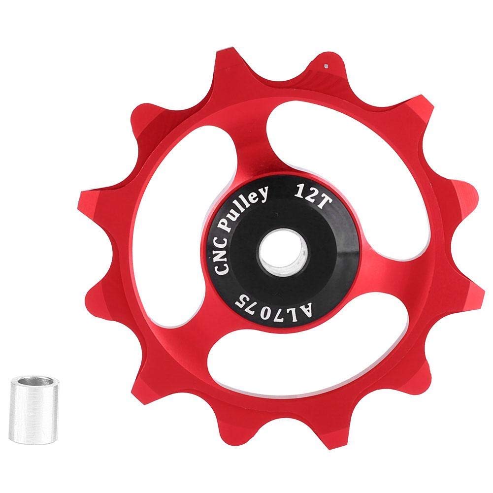 Bicycle Wheel Pulley, Bike Derailleur Pulley Bike Rear Guide Wheel 12T Pulley Parts with Adapters for 9/10/11 Speed Mountain Bike (Red)
