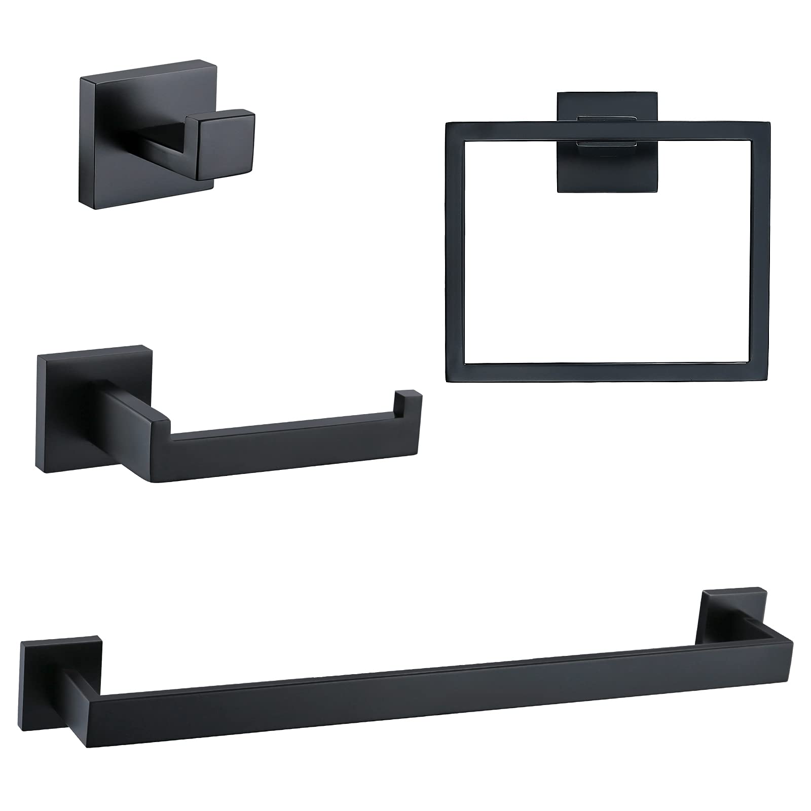 Bathroom Towel Bar Sets Matte Black 4-Piece Bathroom Hardware Set Stainless Steel Bath Accessories Kit. Wall Mounted,23.6 Inch