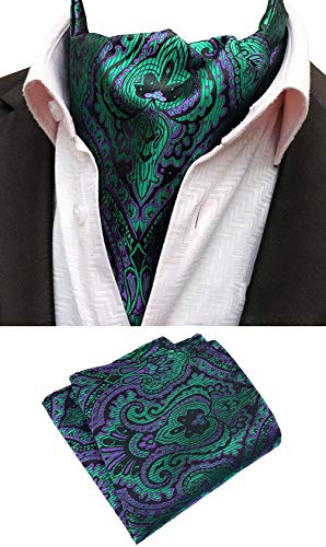 MOHSLEE Mens Green Purple Floral Cravat Necktie Suit Ascot Tie Pocket Square Set