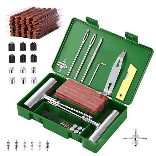 Tire Repair Kit 58pcs, Universal Tyre Patch Repair Kit Quick Fix Puncture Plug Flat Patch Heavy Duty Tire Plug Tool Professional Tyre Repair Emergency Set for Bicycle Car Motorcycle Truck Tractor Jeep