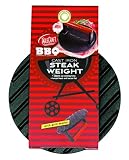 TableCraft BBQ3015 BBQ Coated Cast Iron 7-Inch Round Steak Weight With Wood Handle, Small, Black