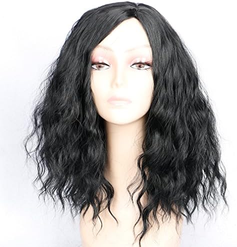Colorful Bird Black Short Wavy Bob Wig Heat Resistant Synthetic Wig Replacement Curly Hair Wigs For Women Side Part 14inch