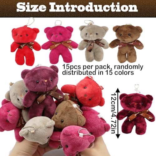 15pcs 4.7' Bear Doll Plush Bulk Bear Doll Pendant for Keychain Small Plush Stuffed Bear Keychain for Birthday Wedding Party Favor Gifts Animals Soft Bears Doll Stuffed Animals Doll