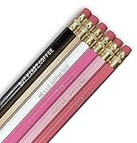 MOTIVATIONAL PENCIL SET OF 6 PINK AND NEUTRAL COLORED MOTIVATIONAL SAYINGS