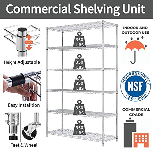 Storage Metal Shelf 6 Tier 82"x48"x18" Wire Shelving Unit with Wheels