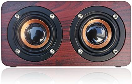 Sun Schnee Wireless Bluetooth Speaker Portable Bass Wood Speaker with two Subwoofers and Built-in Rechargeable Battery for Smartphones and Computers 5.9x3.3x3 Inches Red Wood