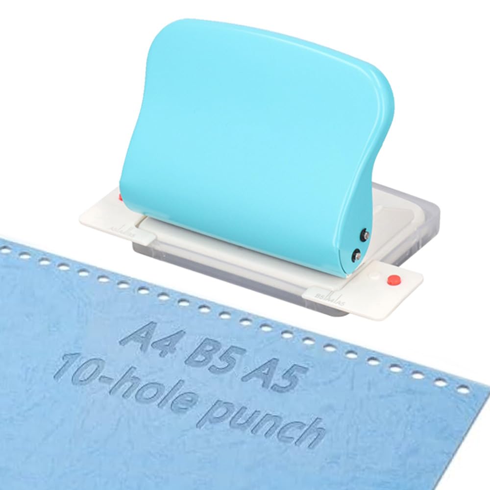 Candeon 10 Hole Punch Paper Binding Machine, 10 Sheet Capacity, A4 A5 A6 A7 Dairy Planners Binders Notebooks, Light Blue, Metal, Professional