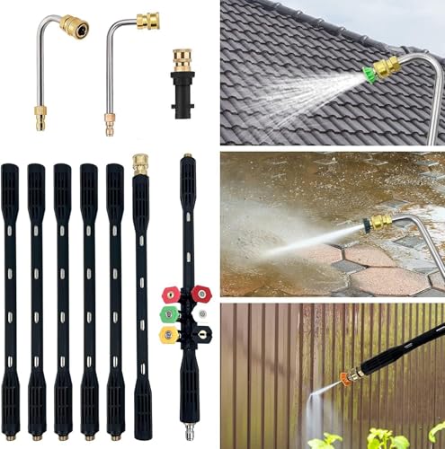 10 Pcs Pressure Washer Extension Wand with Karcher Adapter Compatible for Karcher K Series K2 K3 K4 K5 K6 K7, 4000PSI Gutter Cleaning Tools Extension Lance, 1/4 Inch Quick Connect, with 6 Nozzle Tips