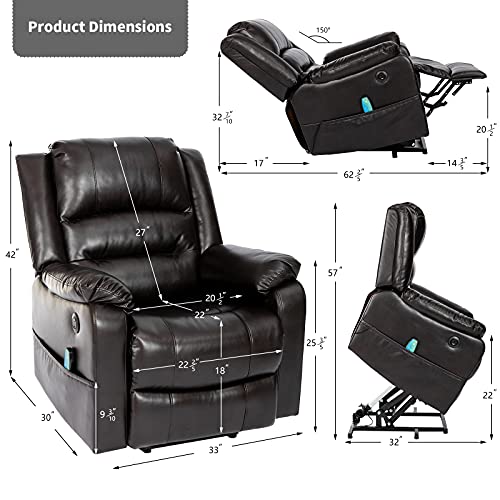 Vicluke Breath Leather Power Lift Recliner Chair with Massage and Heat for Elderly, Electric