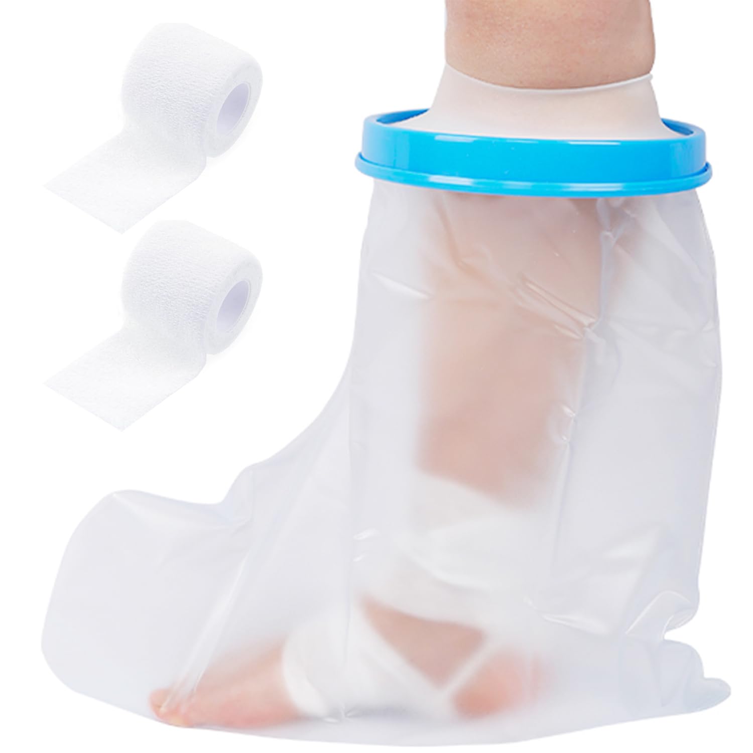 KVBUCC 1 Ankle Protector and 2 Bandages, Waterproof Foot Cover for Shower, Clear Waterproof Cover Reusable, Waterproof Protector, Cast for Limbs, Wound Dressing