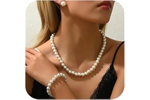 CSIYANJRY99 Pearl Necklace and Earring Set Faux Pearl Jewelry Sets for Women Imitation Beaded Pearl Necklace Bracelet Stud Earrings for Women