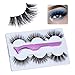 3 Pairs Eyelashes Cat Eye Wispy False Eyelash Volume Lash Fluffy Faux Mink Eyelash Natural Look Fake Lashes 3D Handmade Pack for Makeup Women Reusable with Tool Tweezer by Miss Kiss